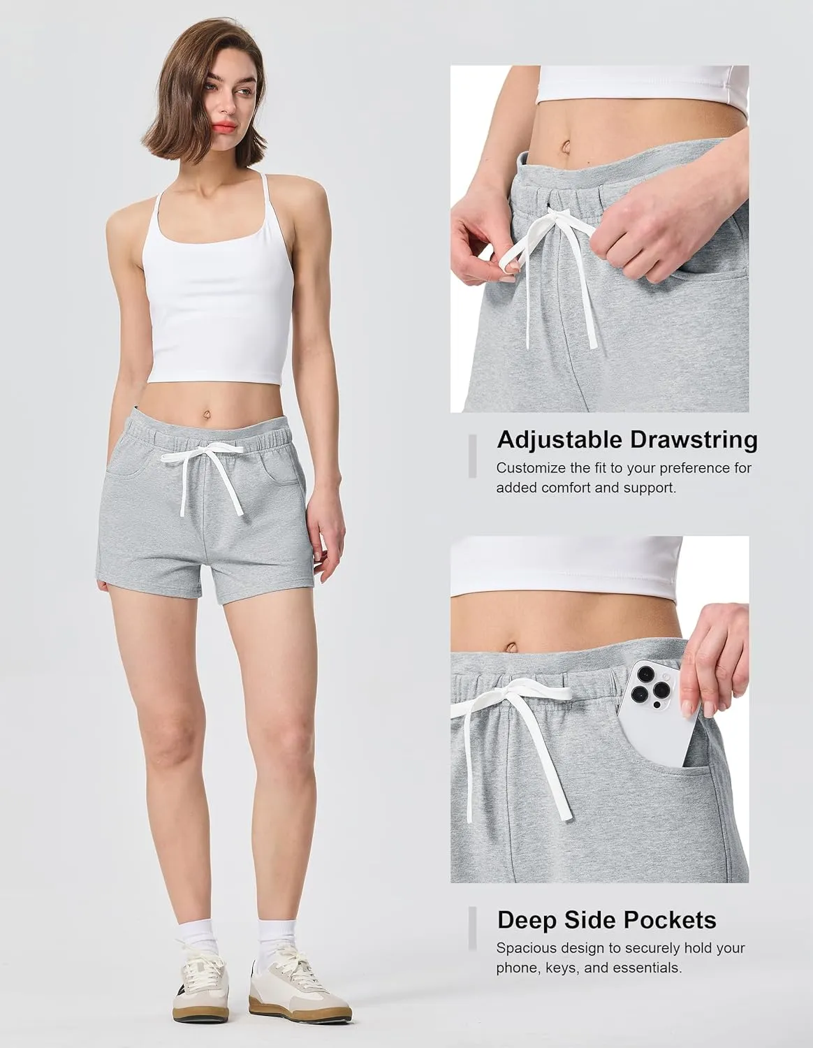 SPECIALMAGIC Women's Casual Sweat Shorts with Pockets 3 Inch Summer Cotton Drawstring Workout Running Lounge Shorts