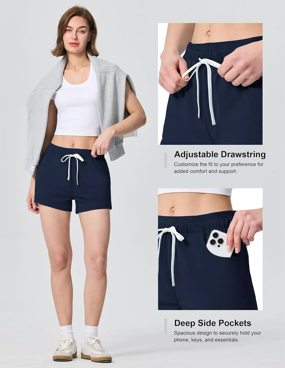 SPECIALMAGIC Women's Casual Sweat Shorts with Pockets 3 Inch Summer Cotton Drawstring Workout Running Lounge Shorts