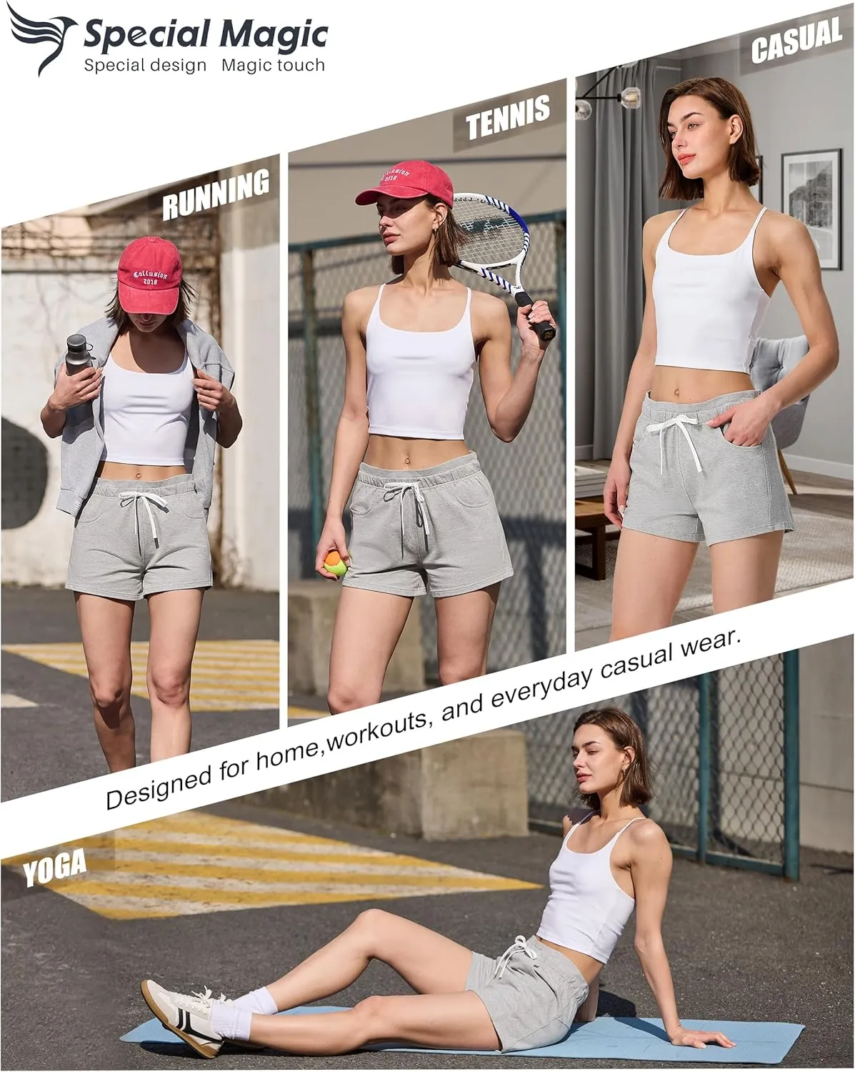 SPECIALMAGIC Women's Casual Sweat Shorts with Pockets 3 Inch Summer Cotton Drawstring Workout Running Lounge Shorts