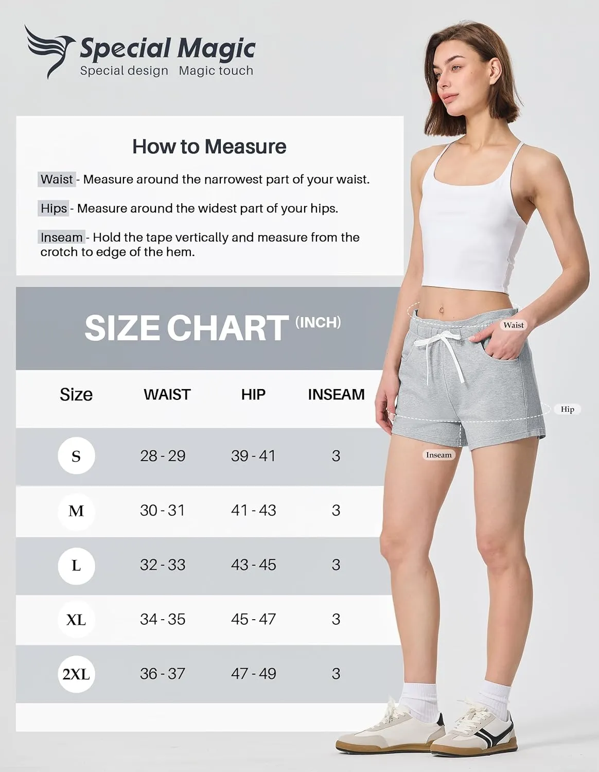 SPECIALMAGIC Women's Casual Sweat Shorts with Pockets 3 Inch Summer Cotton Drawstring Workout Running Lounge Shorts
