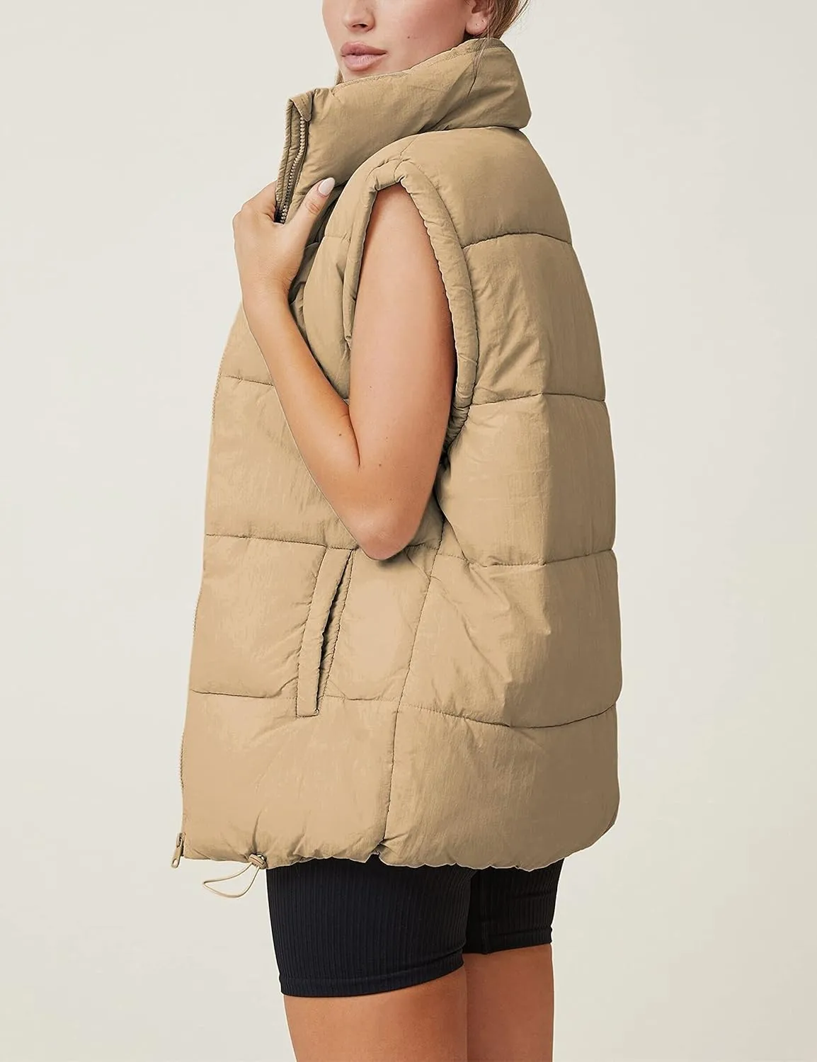 Springrain Womens Oversized Quilted Puffer Vest Padded Warm Winter Jacket with Stand Collar Bubble Puffer Gilet