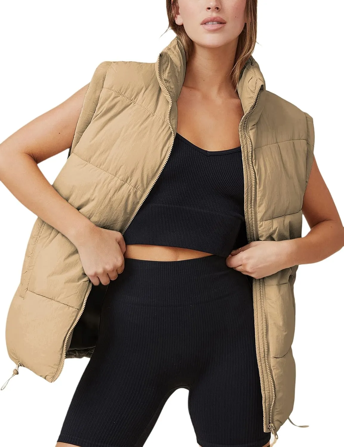Springrain Womens Oversized Quilted Puffer Vest Padded Warm Winter Jacket with Stand Collar Bubble Puffer Gilet