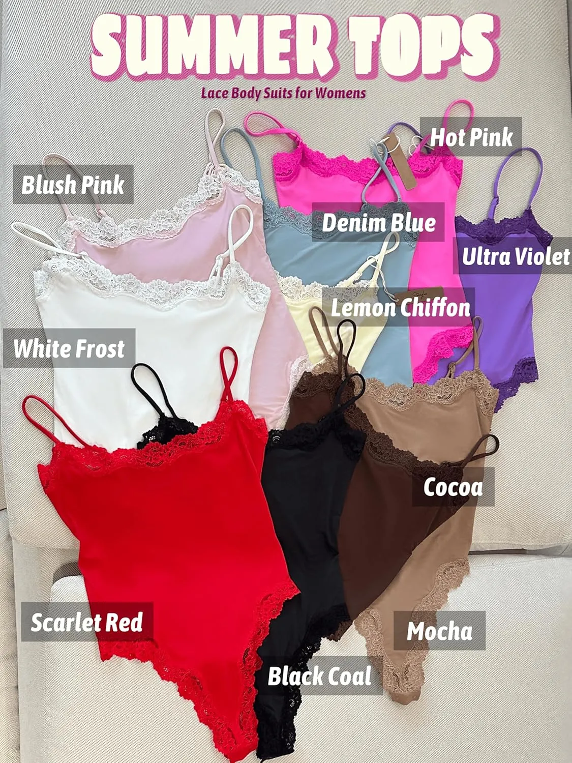 Starrylion Lace Body Suit Square Neck Tops for Women Sleeveless Spaghetti Strap Tank Top Bodysuits for Women Sexy Jumpsuit