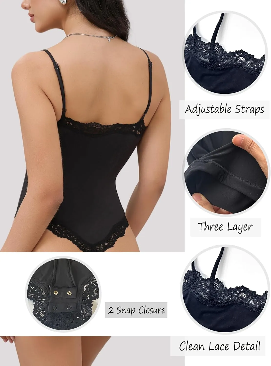 Starrylion Lace Body Suit Square Neck Tops for Women Sleeveless Spaghetti Strap Tank Top Bodysuits for Women Sexy Jumpsuit