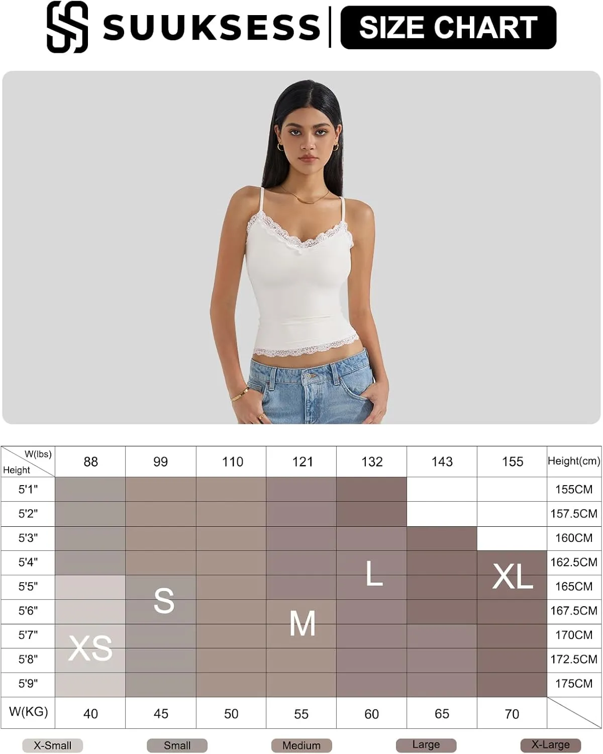 SUUKSESS Women Padded Lace Double Lined Tank Tops Sexy V Neck Summer Going Out Top