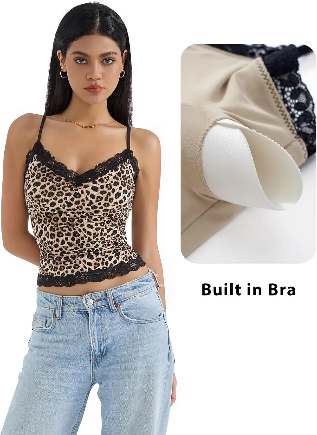SUUKSESS Women Padded Lace Double Lined Tank Tops Sexy V Neck Summer Going Out Top