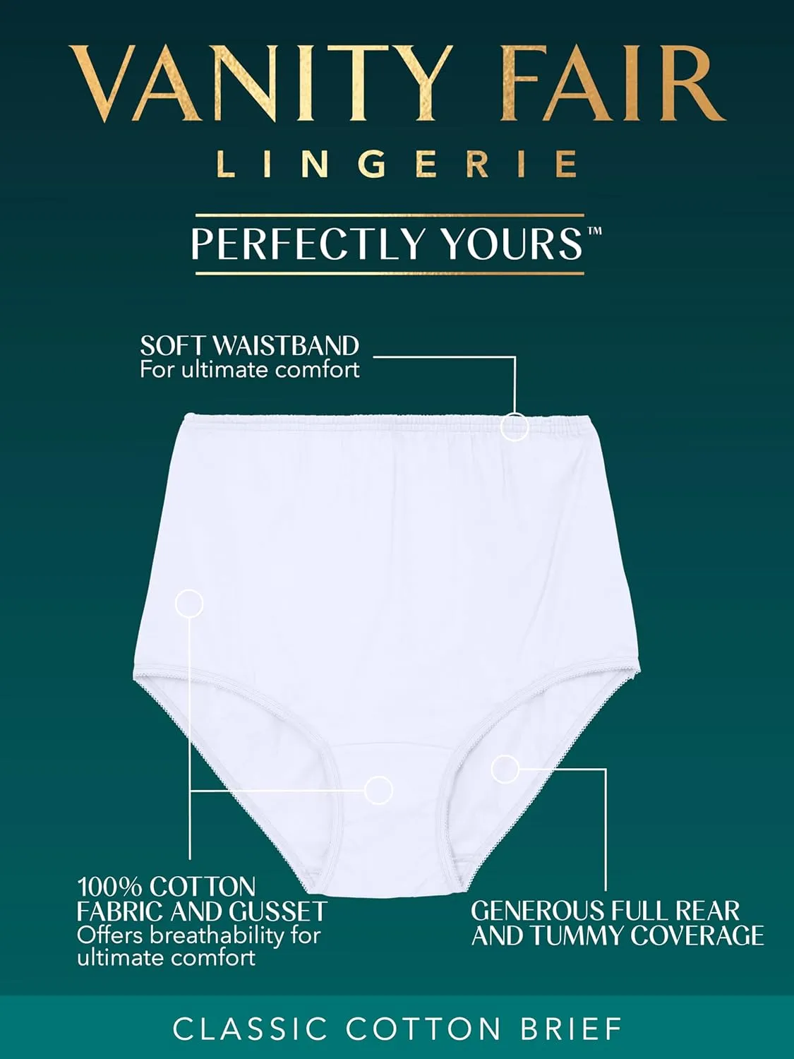 Vanity Fair Women's High Waisted Underwear, Full Coverage Ladies Panties, Perfectly Yours Briefs