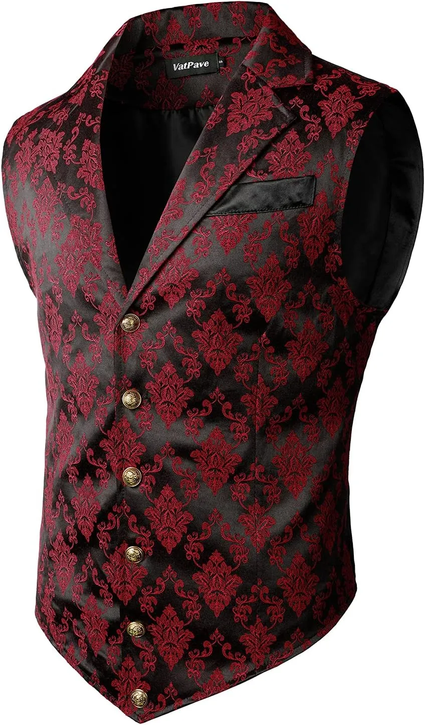 VATPAVE Mens Victorian Suit Vest Steampunk Gothic Waistcoat
