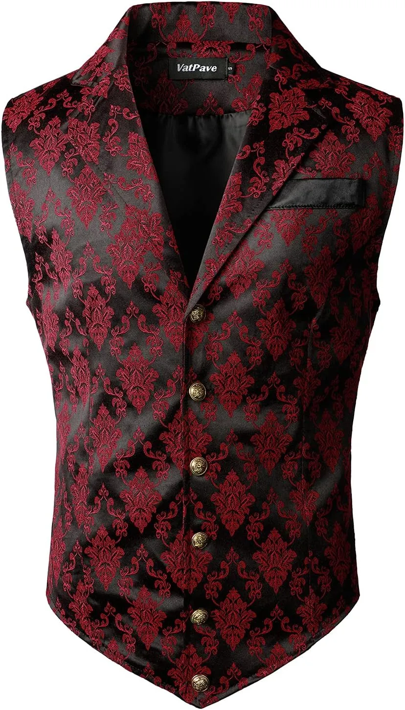 VATPAVE Mens Victorian Suit Vest Steampunk Gothic Waistcoat