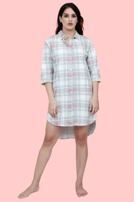 Velure Checked Heart Print Short Night Shirt