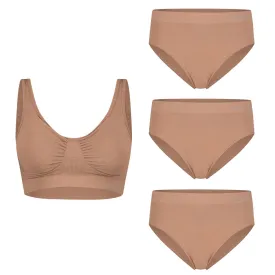 Voordeelbundel: Seamless Padded Bra   Full Brief (3-pack) – Tan