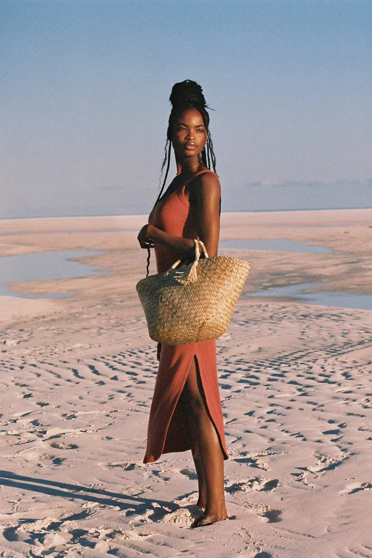 West Organic Rib Tank Dress - Copper Brown Organic Rib