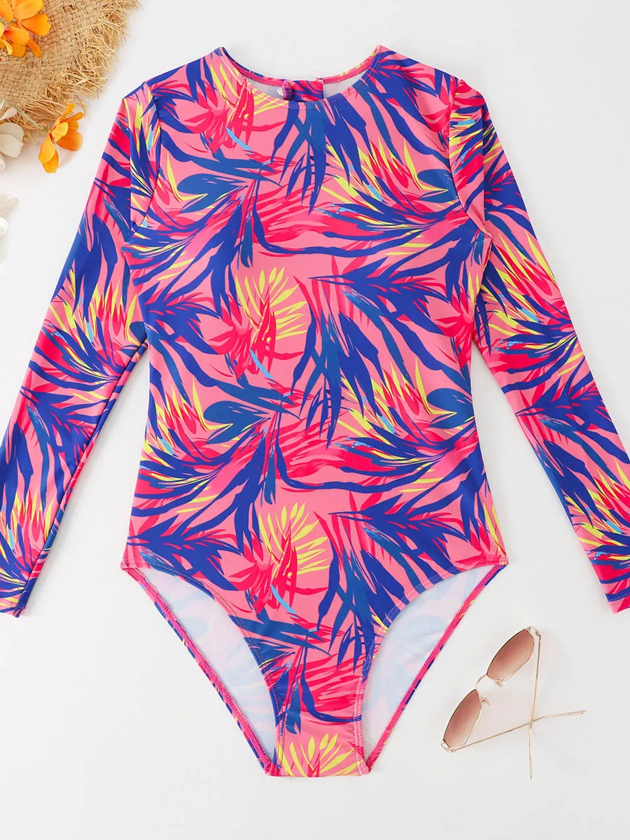 Women's Printed Long Sleeve One Piece Swimsuit in Multiple Colors UPF50  Rash Guard