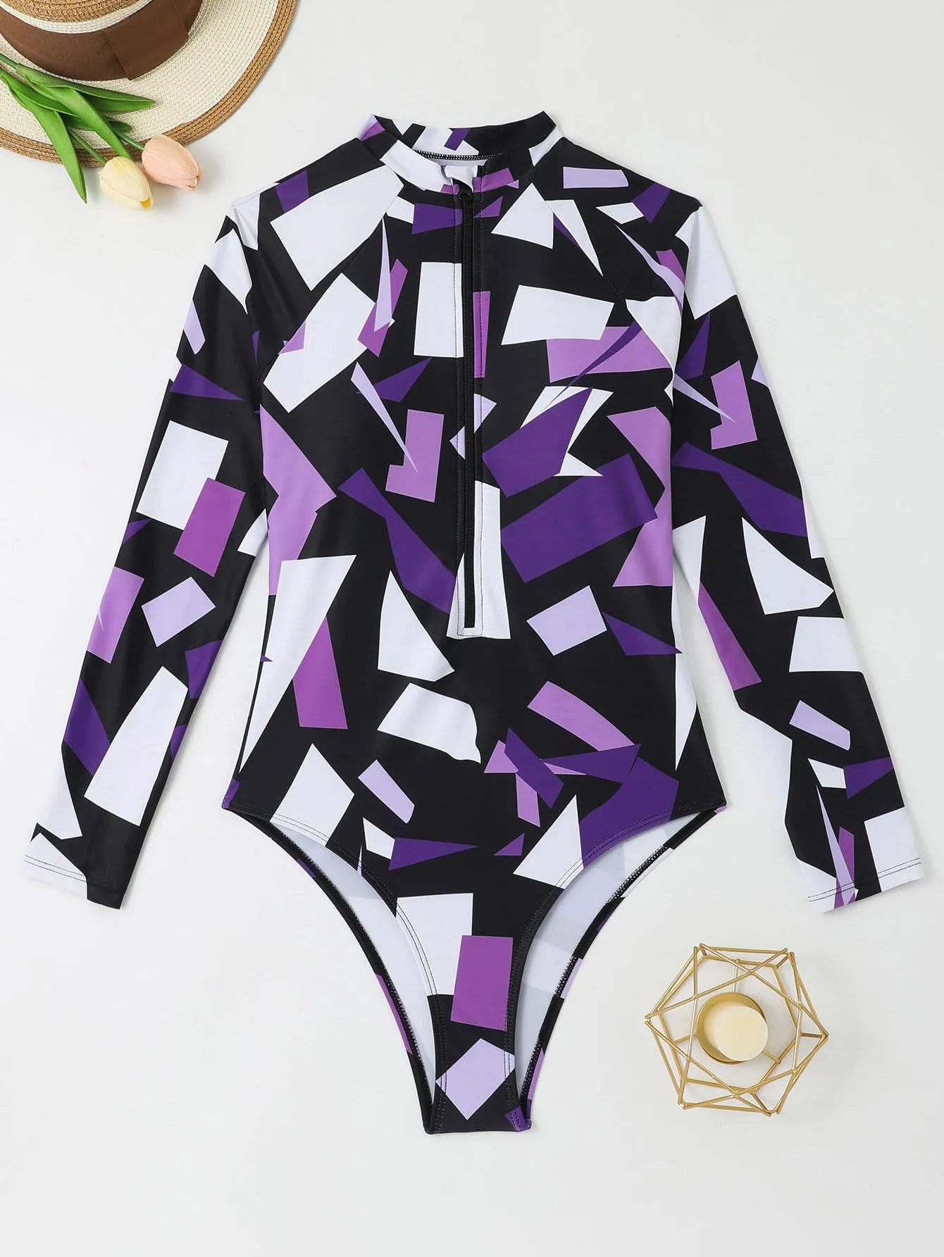 Women's Printed Long Sleeve One Piece Swimsuit in Multiple Colors UPF50  Rash Guard