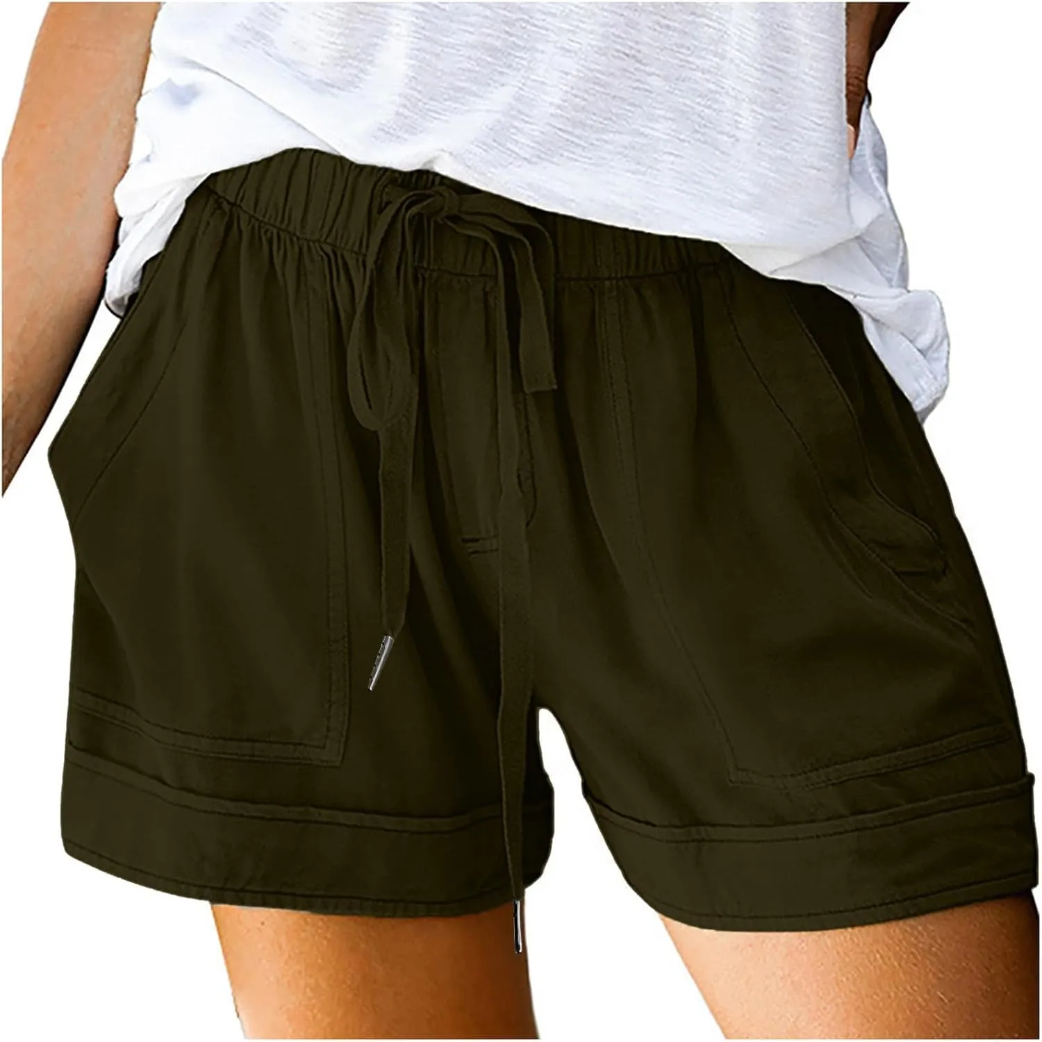 Womens Shorts Casual Shorts with Pockets Drawstring Elastic Waist Cotton Plus Size Beach Trendy Summer Clothes