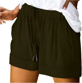 Womens Shorts Casual Shorts with Pockets Drawstring Elastic Waist Cotton Plus Size Beach Trendy Summer Clothes