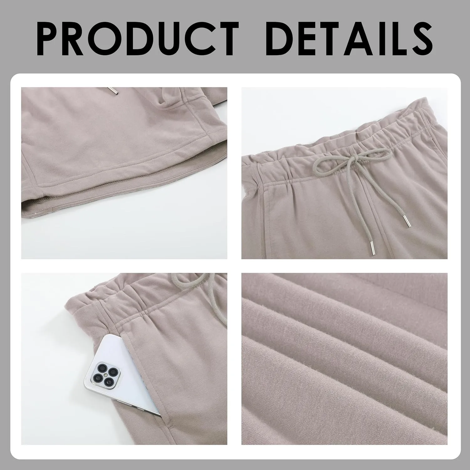 Womens Summer Sweat Shorts Cotton French Terry Drawstring Workout Casual Lounge Shorts with Pockets