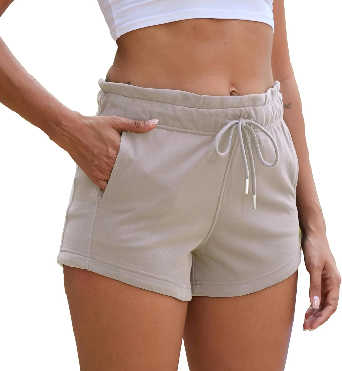 Womens Summer Sweat Shorts Cotton French Terry Drawstring Workout Casual Lounge Shorts with Pockets