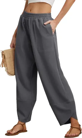 Womens Wide Leg Harem Pants Casual Loose Elastic Waist Solid Color Comfy Palazzo Lounge Baggy Sweatpants with Pockets