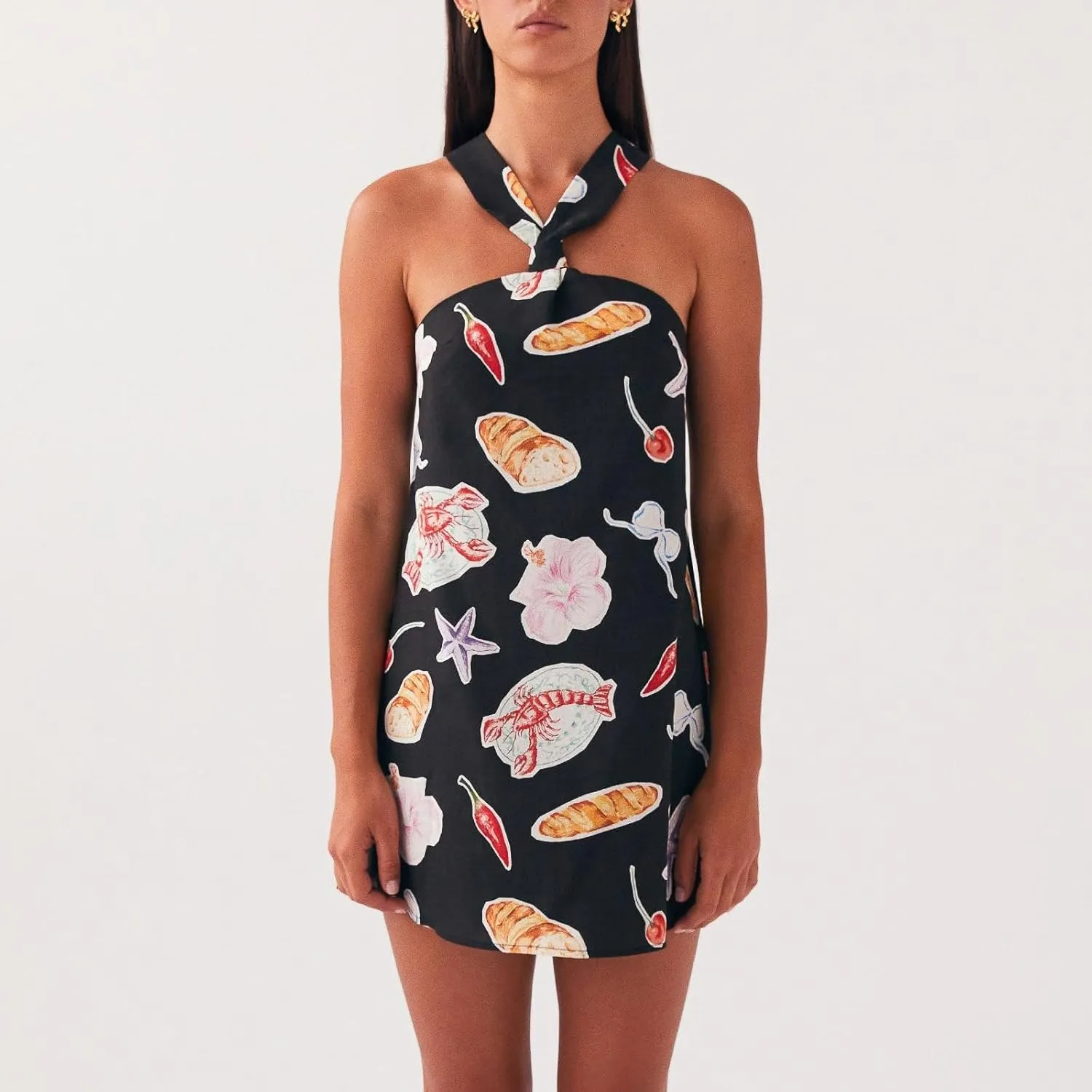 Y2k Women Floral Halter Mini Dress Sexy Tie Up Backless Sleeveless Bodycon Cami Short Dresses Aesthetic Summer
