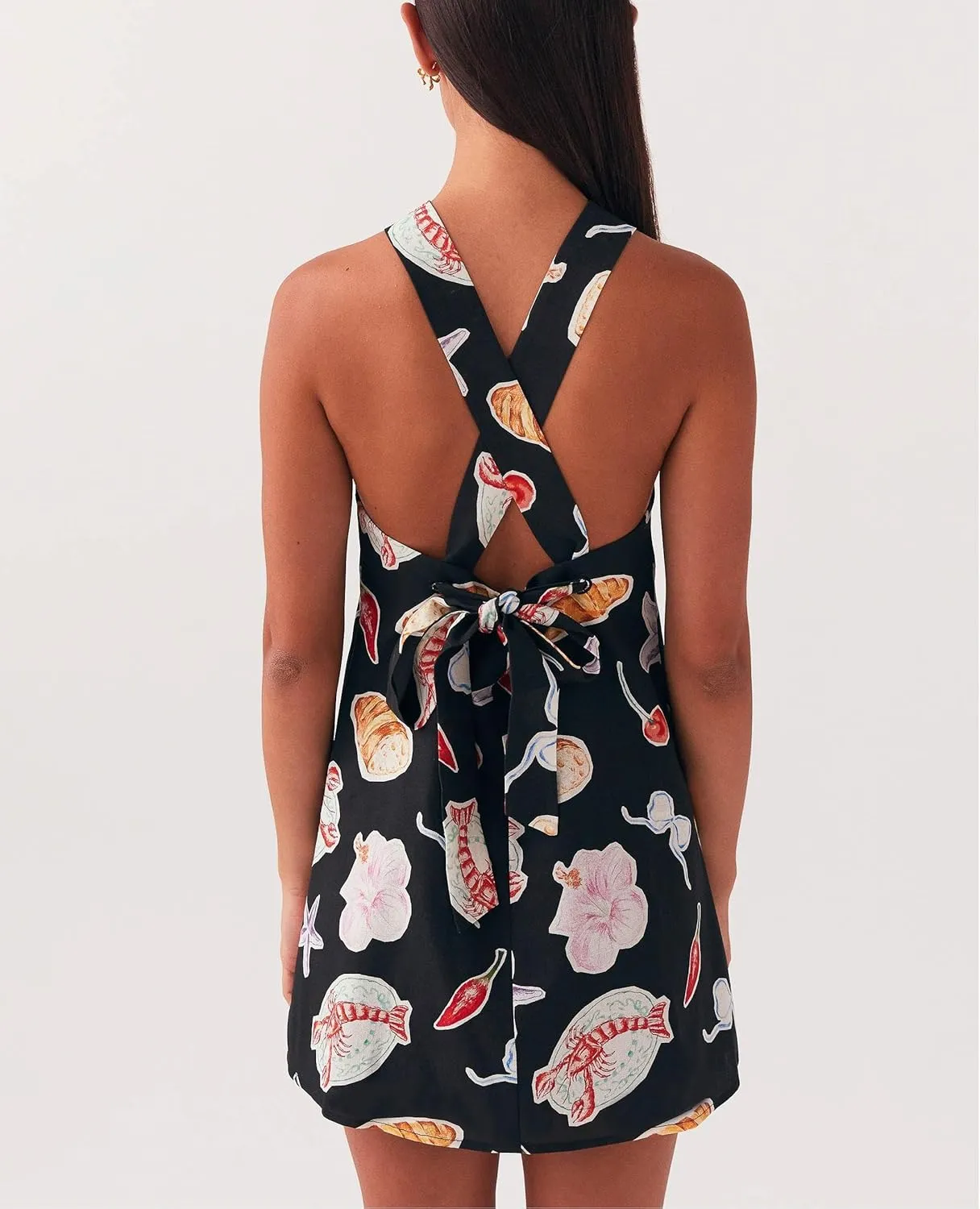 Y2k Women Floral Halter Mini Dress Sexy Tie Up Backless Sleeveless Bodycon Cami Short Dresses Aesthetic Summer