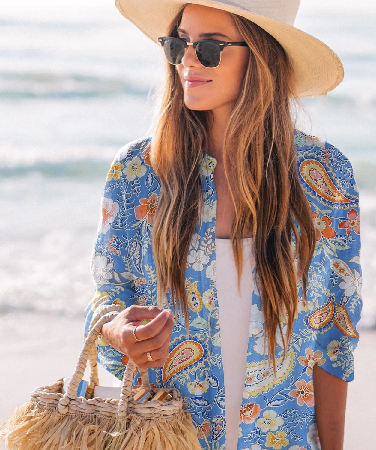 Zoye Chen Womens Bikini Swimsuit Cover Up Button Down V Neck Shirts Long Sleeve Blouse Beachwear Bathing Suit