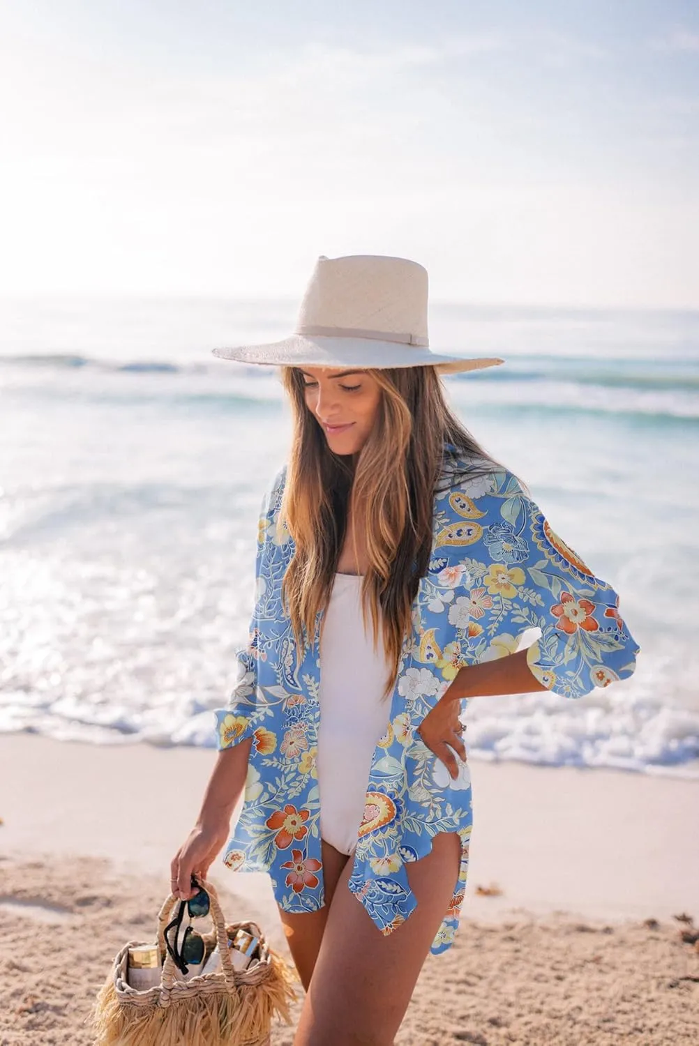 Zoye Chen Womens Bikini Swimsuit Cover Up Button Down V Neck Shirts Long Sleeve Blouse Beachwear Bathing Suit
