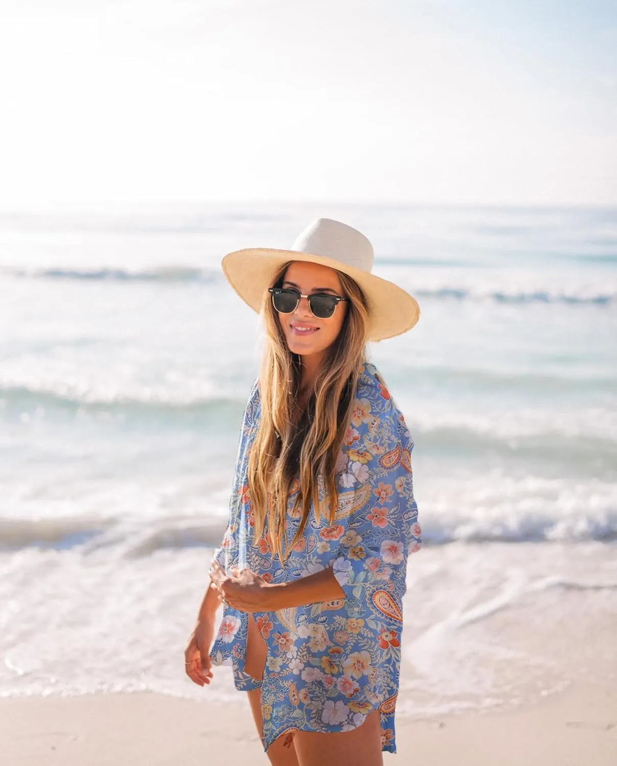 Zoye Chen Womens Bikini Swimsuit Cover Up Button Down V Neck Shirts Long Sleeve Blouse Beachwear Bathing Suit